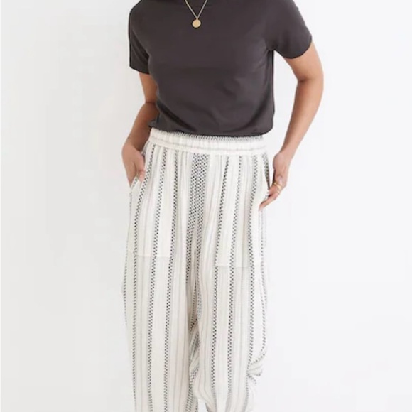 Madewell Women’s Large 2 Piece Lightspun Pull-On Balloon Pant Set Striped Pocket - Picture 2 of 13